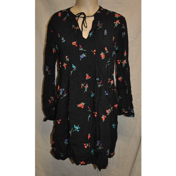 Old Navy womens black floral swing tunic dress size small long sleeve (3G) - Picture 1 of 9